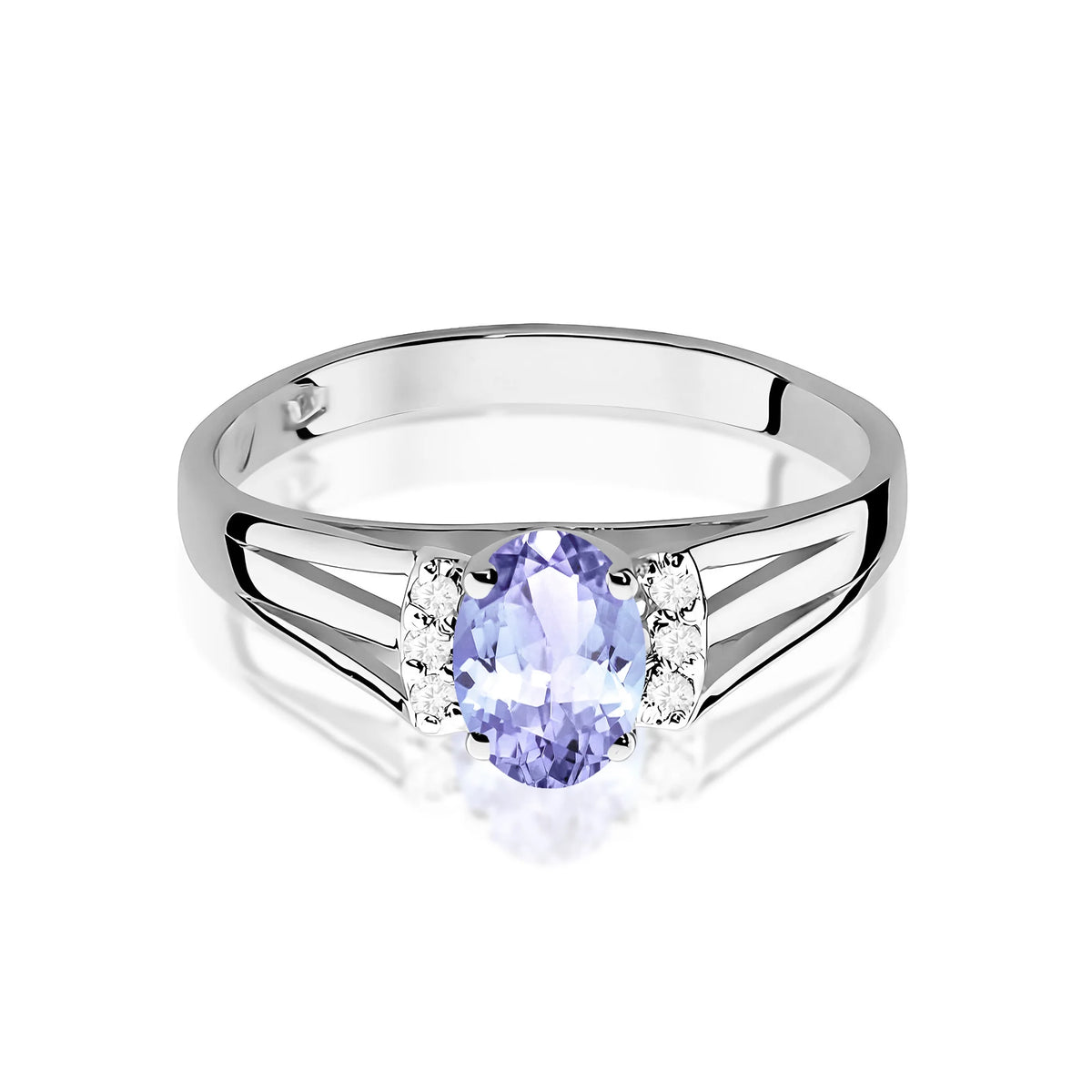 14k (585) White Gold Ring | 0.40ct Tansanit and 0.052ct Diamonds | GREMARI Jewelry