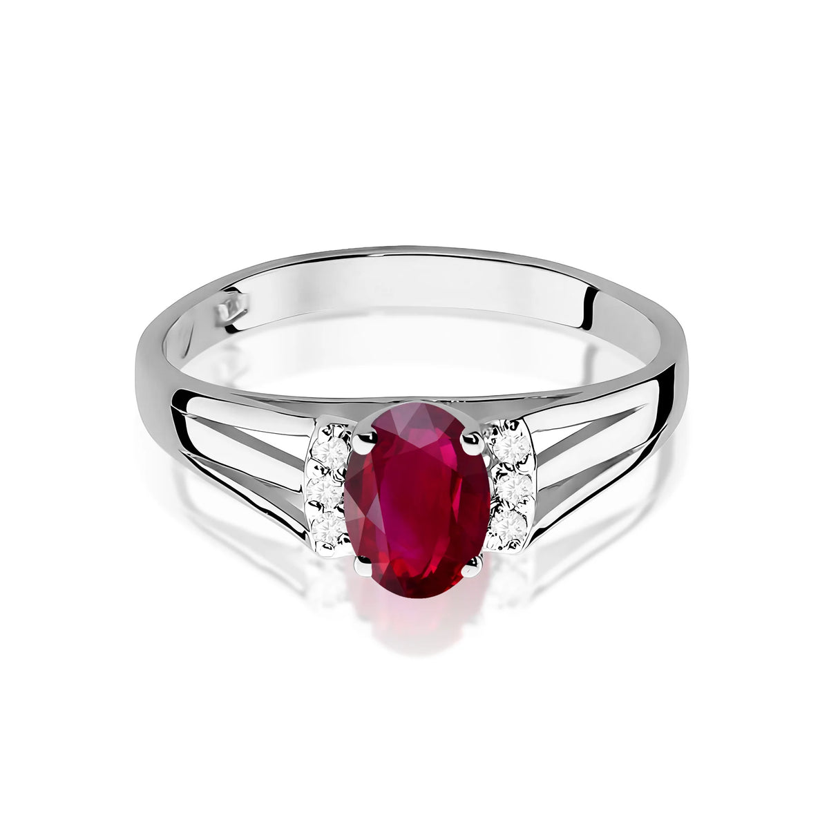 14k (585) White Gold Ring | 0.60ct Ruby and 0.052ct Diamonds | GREMARI Jewelry
