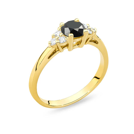 Gold 14k(585) ring with 0,50ct black diamond with 6 diamonds. Perfect for a gift.