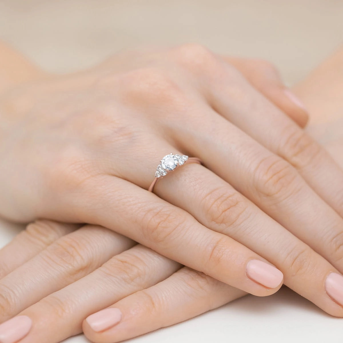 14k Rose Gold (585) Ring | 0.50ct & 0.18ct Lab Diamonds | Jewelry Gift
