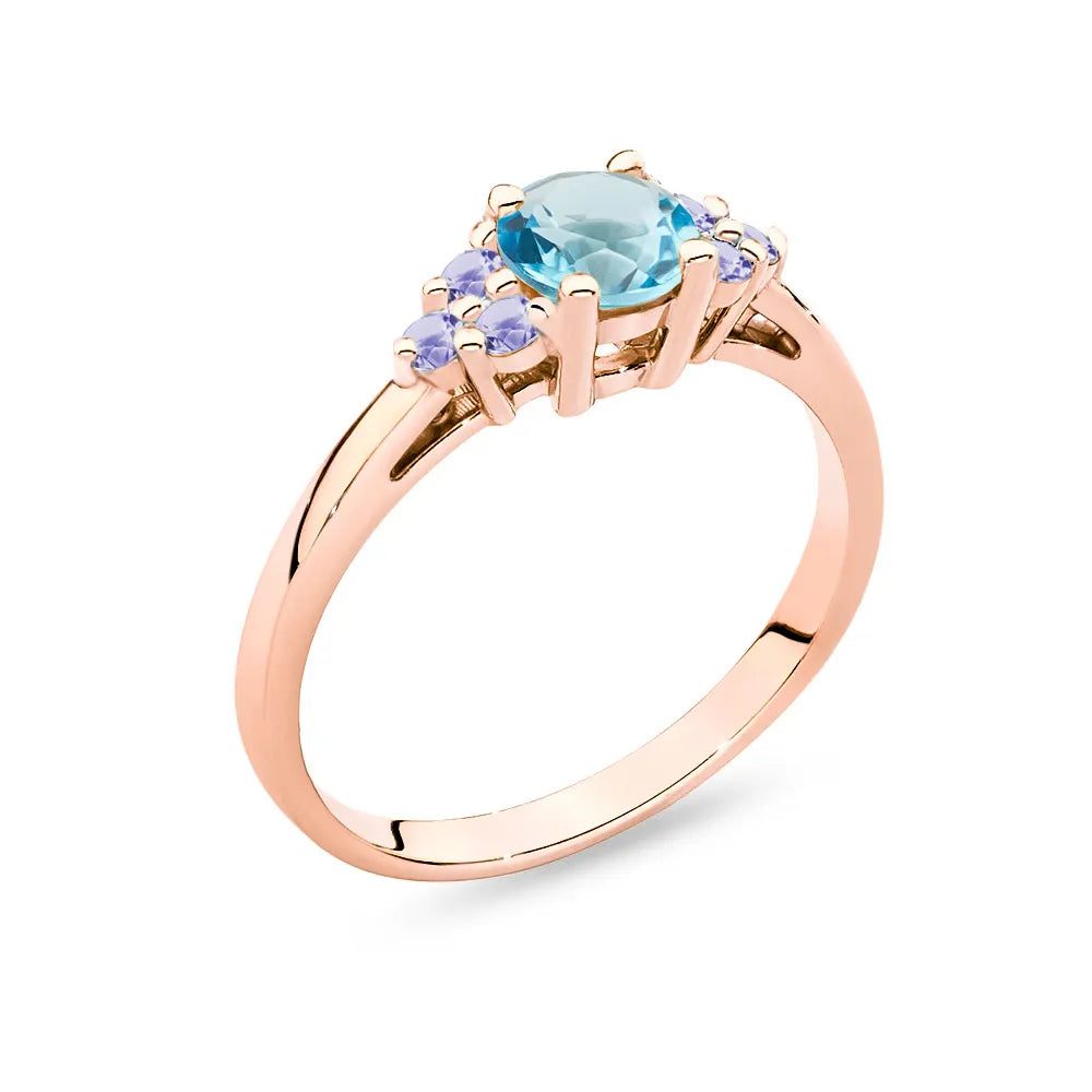 Rose Gold 14k(585) ring with 0,50ct topaz with 6 tansanites. Perfect for a gift.