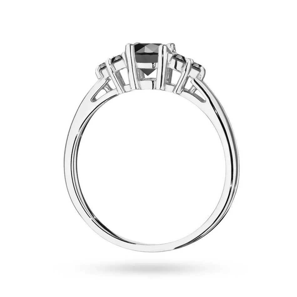 White Gold 14k(585) ring with 0,50ct central black diamond with siteline 6x0,03ct black diamonds. Perfect for a gift.