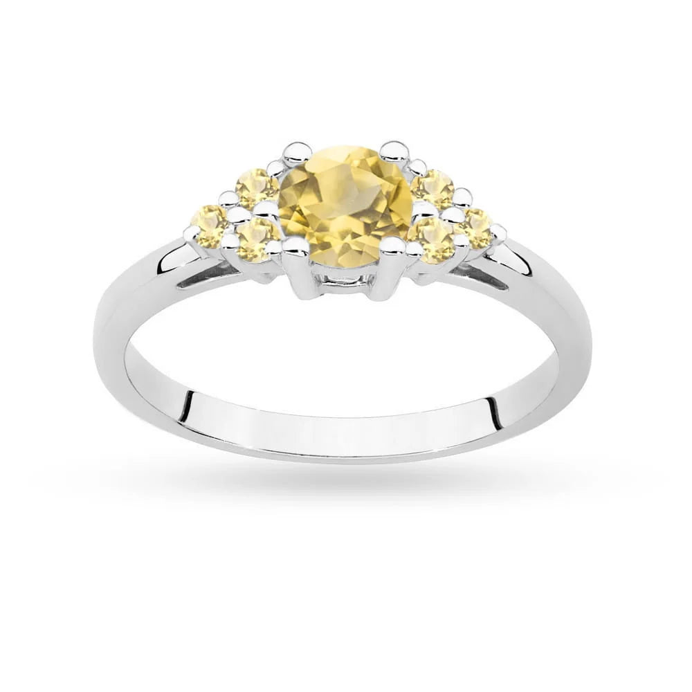 Prsten z bílého zlata 14k (585) s 0,50 ct citrínem a 6 bronzovými diamanty. Skvělý jako dárek.