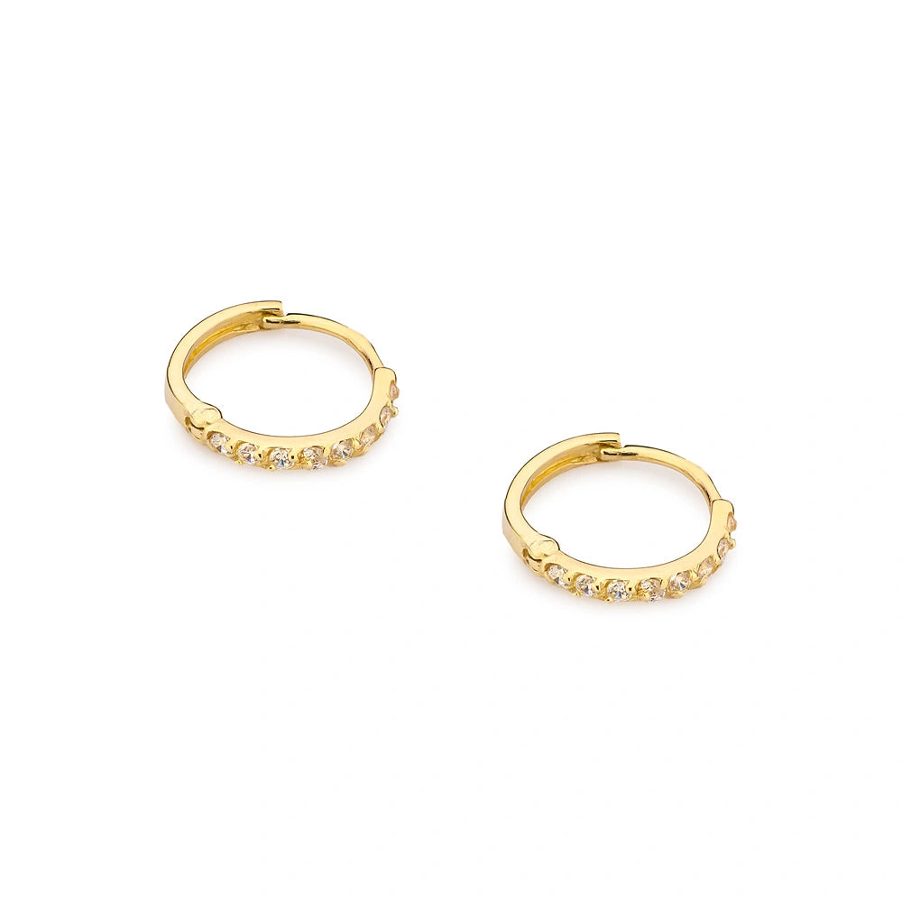 14k Gold (585) Creole Earrings | Classic Hoop with Zirconia | Elegant Gift