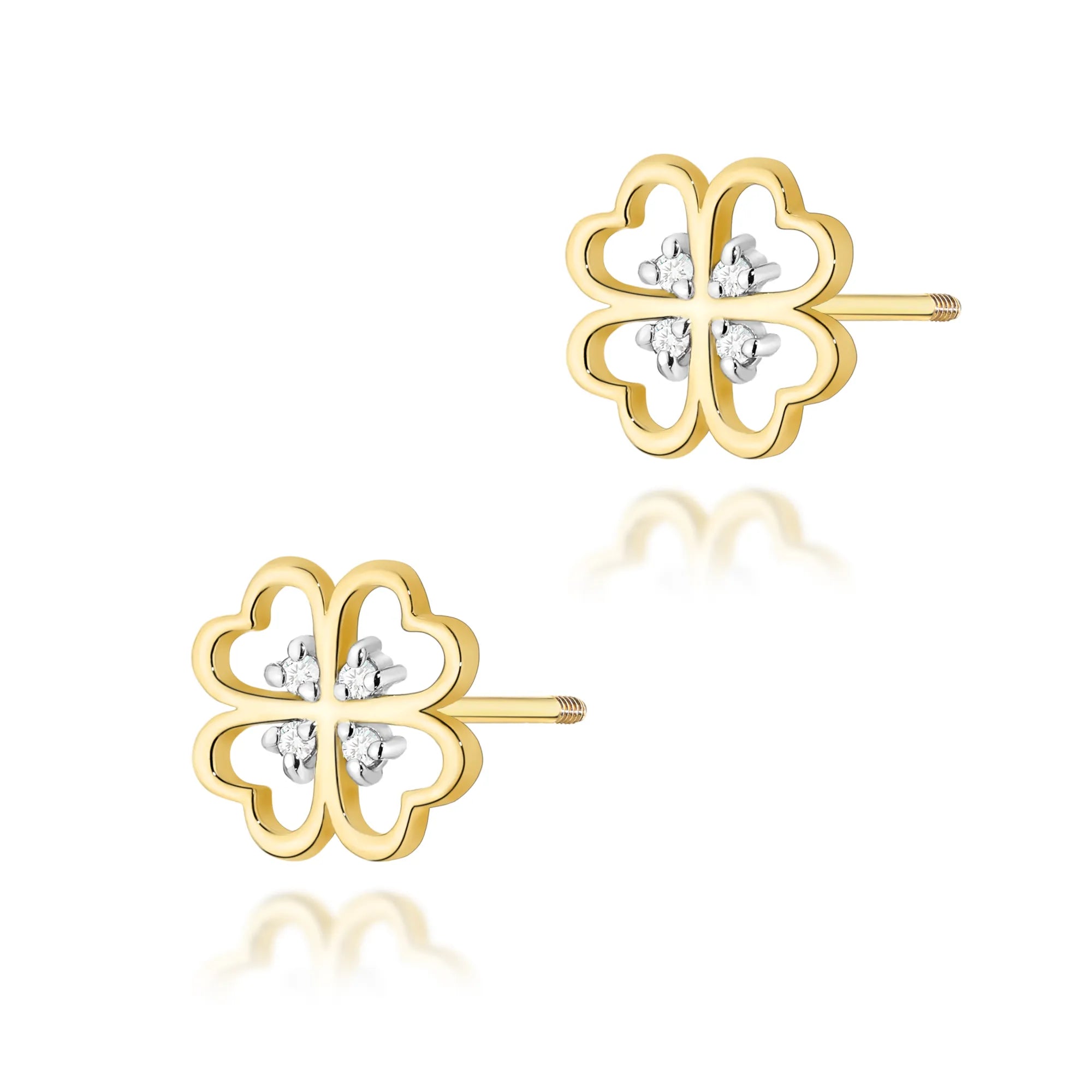 Gold Earrings with 0.04 ct Diamonds | 585 (14k) Gold Screw Back Stud Earrings