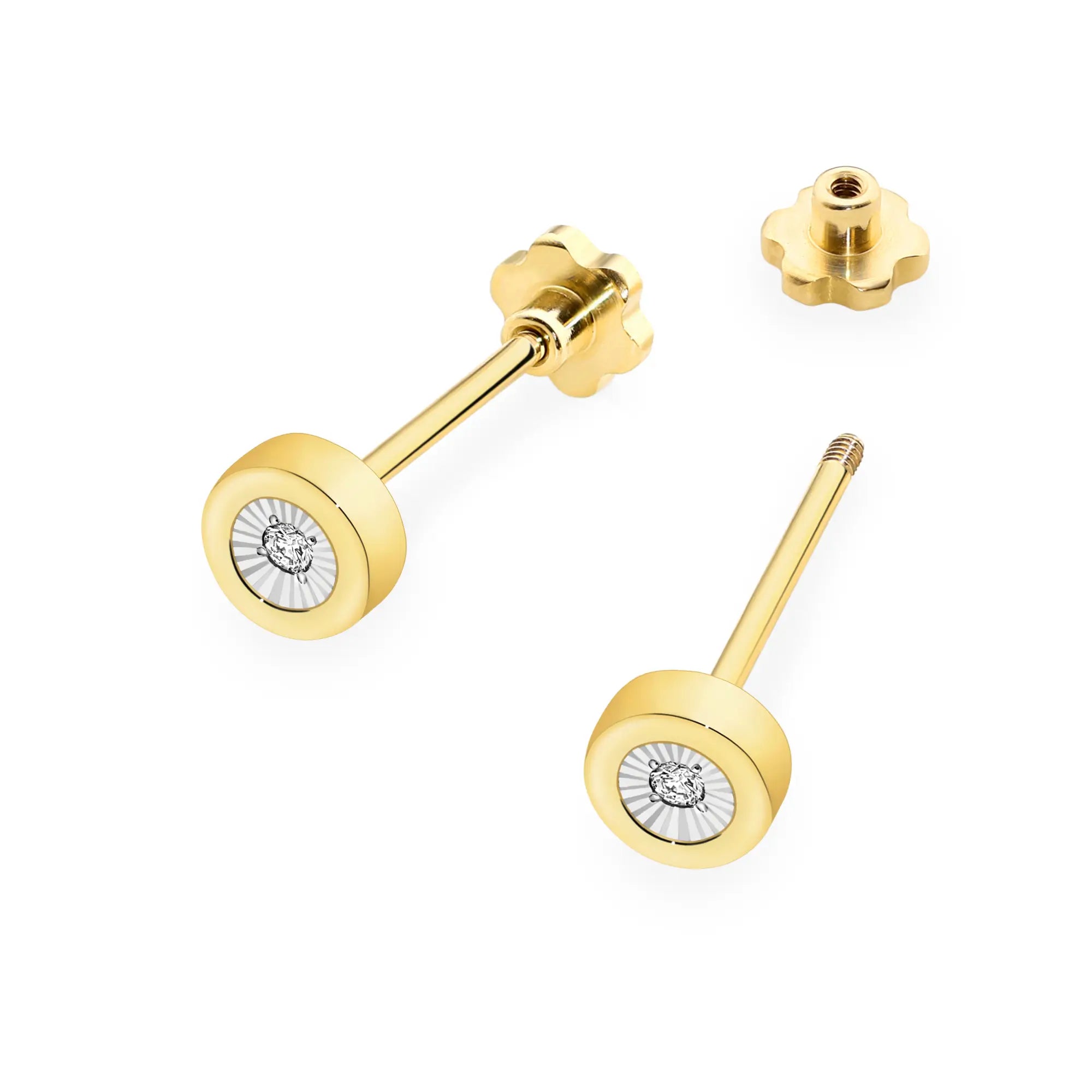 Gold Earrings with 0.029 ct Diamonds | 585 (14k) Gold Screw Back Stud Earrings
