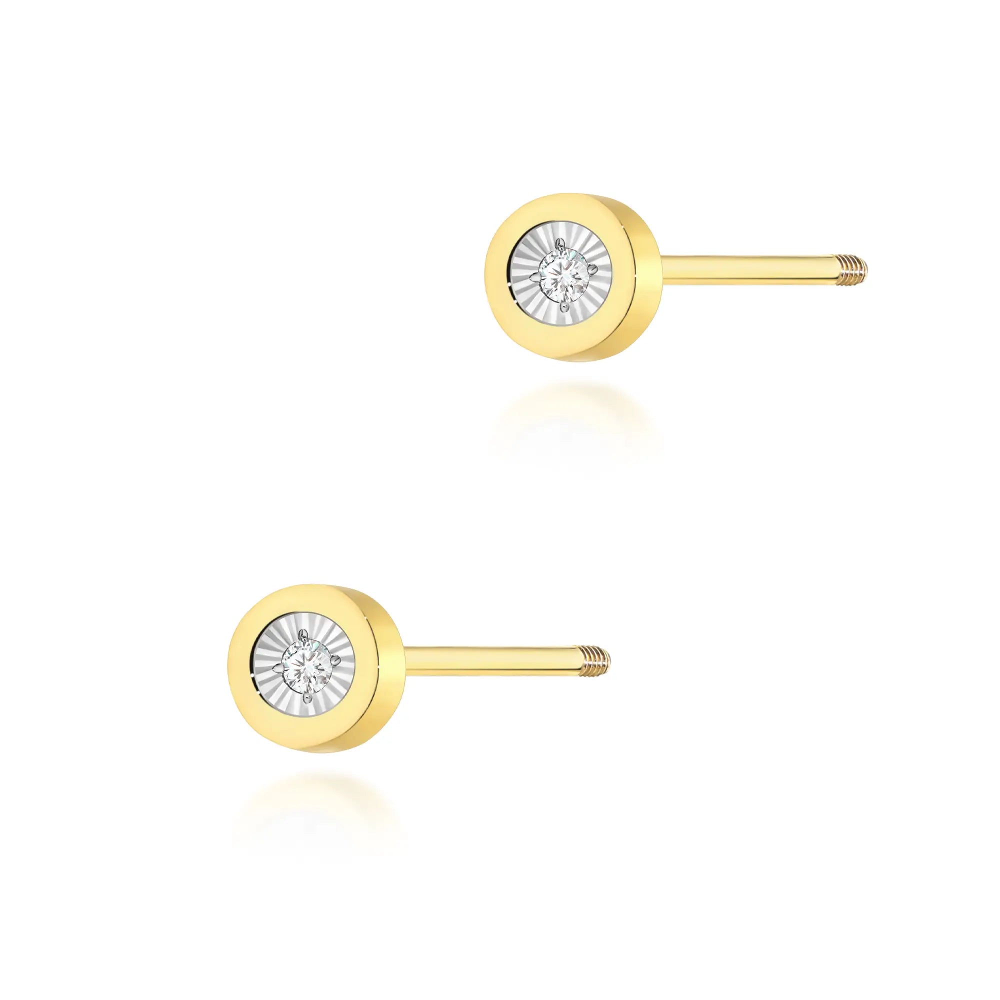 Gold Earrings with 0.029 ct Diamonds | 585 (14k) Gold Screw Back Stud Earrings