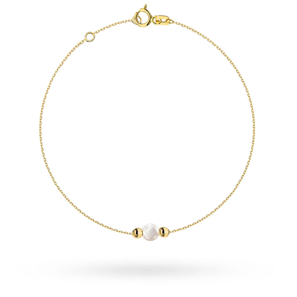 Náramek ze zlata 14k(585) s korálky a perlou ve vintage stylu. Objednejte dárek pro maminku, přítelkyni nebo snoubenku.