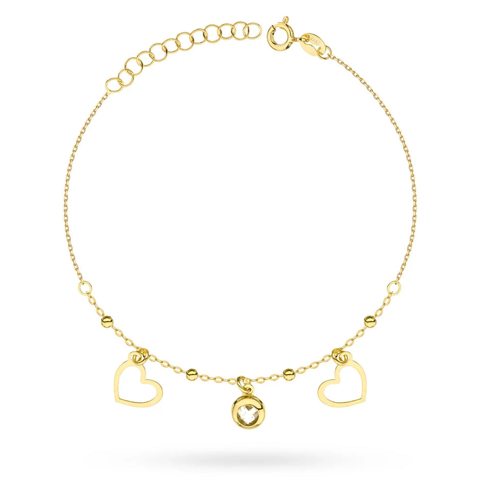 Náramek z 14k zlata (585) | Propracovaná srdce a zirkonie | Šperky GREMARI
