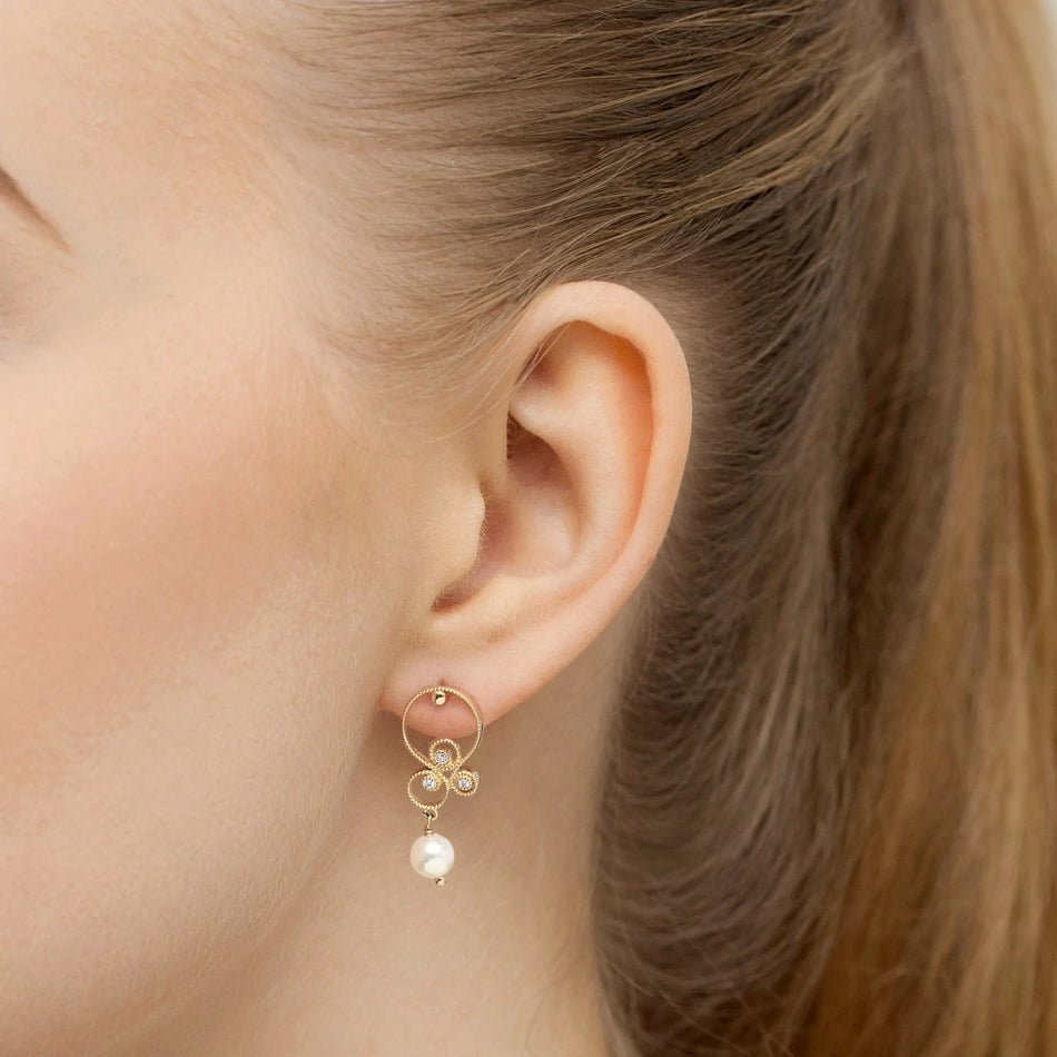 Gold 14k(585) dangle Earrings in vintage style. Order gift for mother, girlfriend or fiancee.