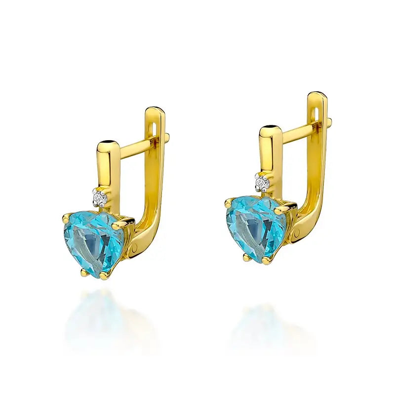 14k Gold Earrings with 1.20ct Heart-shaped Topaz and Diamonds. Packaged in the elegant box it's perfect for a gift.