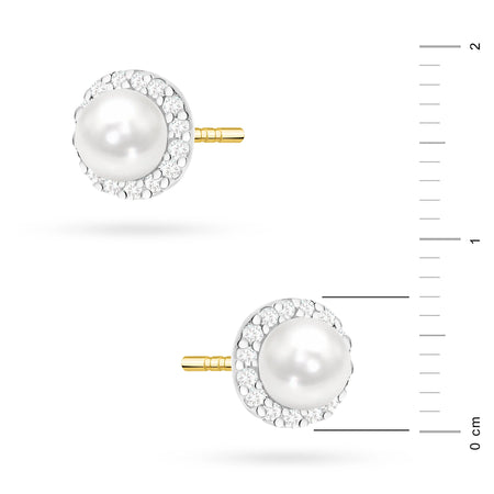 14k (585) Two-color Gold Stud Earrings | Cultured Pearl and Zirconia | GREMARI Jewelry
