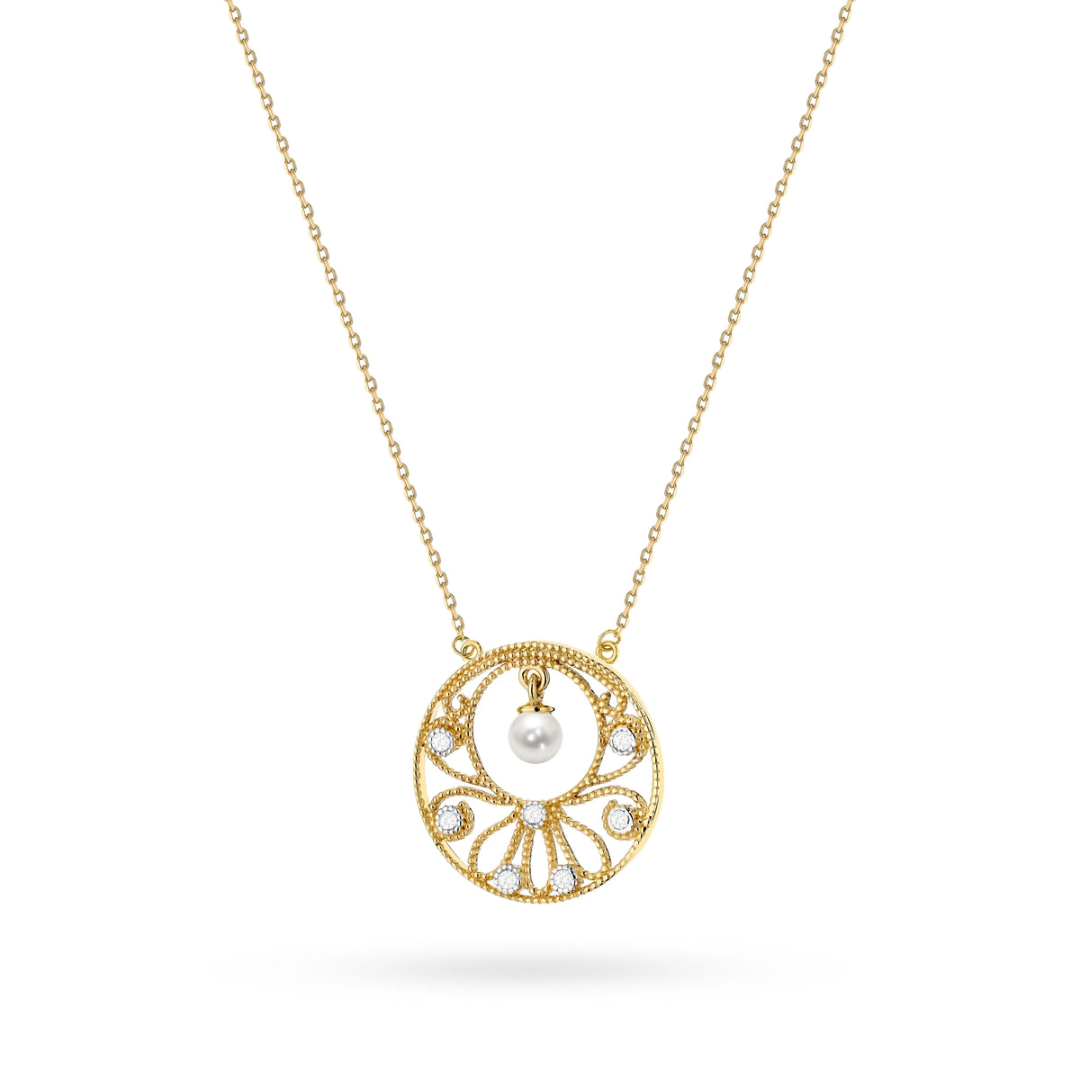 Náhrdelník ze zlata 14k(585) s perlou ve vintage stylu. Objednejte dárek pro maminku, přítelkyni nebo snoubenku.