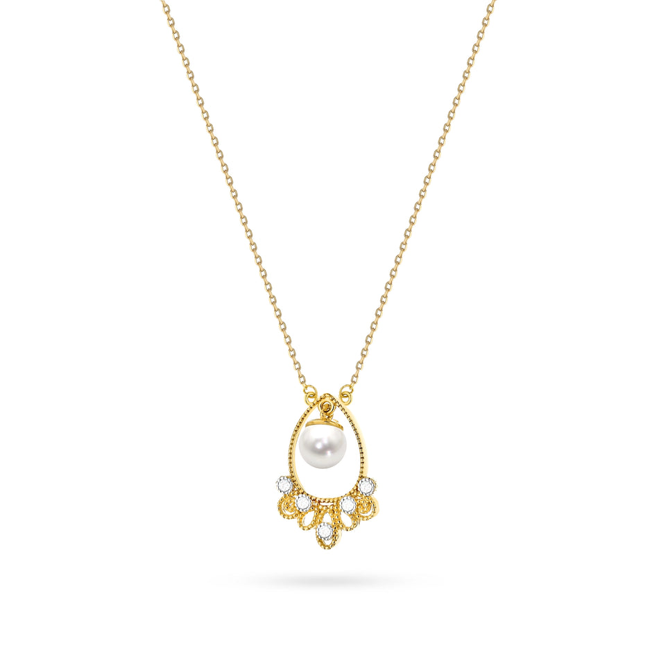 Gold 14k(585) necklace with pearl in vintage style. Order gift for mother, girlfriend or fiancee.