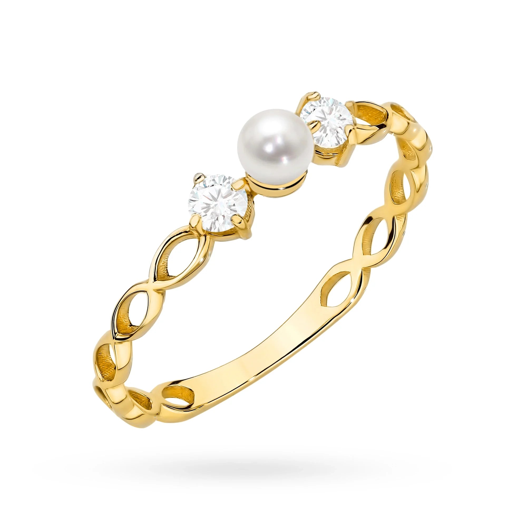 14k Gold (585) Openwork Ring | Pearl & Zirconias |  GREMARI Jewelry