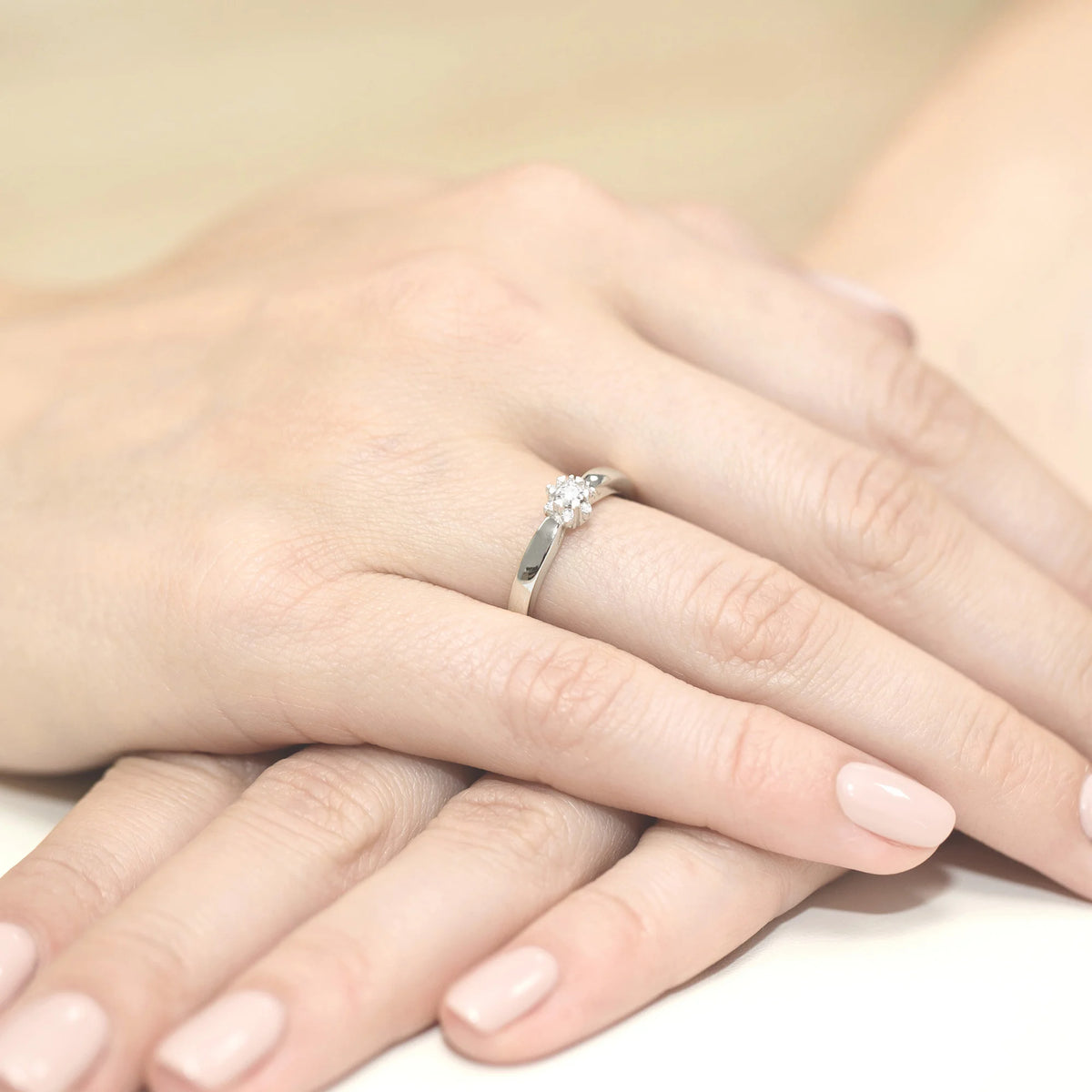 14k White Gold (585) Ring | 0.10ct & 0.052ct Diamonds | GREMARI Jewelry