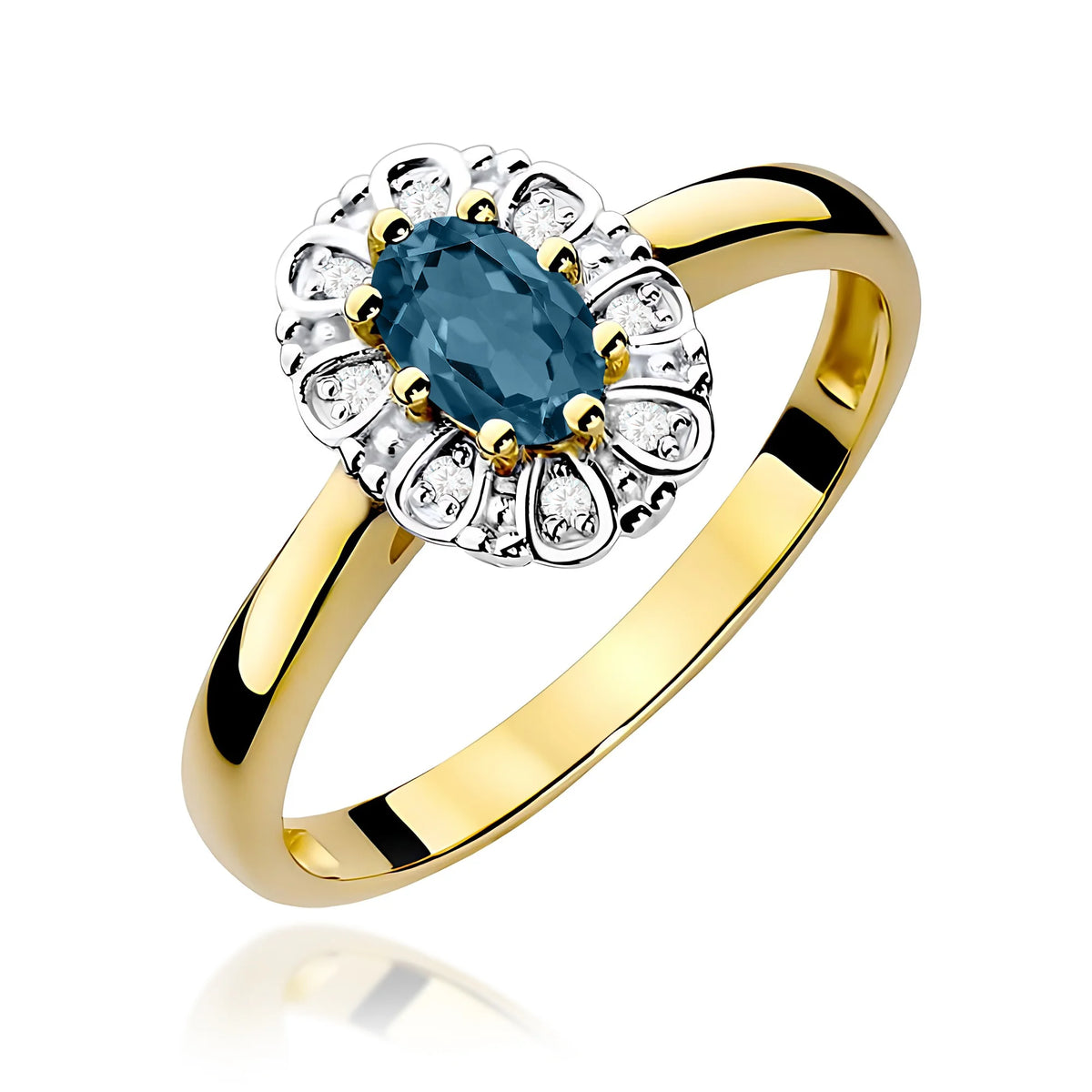 14k (585) Gold Ring | 0.50ct Topaz London Blue and 0.069ct Diamonds | GREMARI Jewelry
