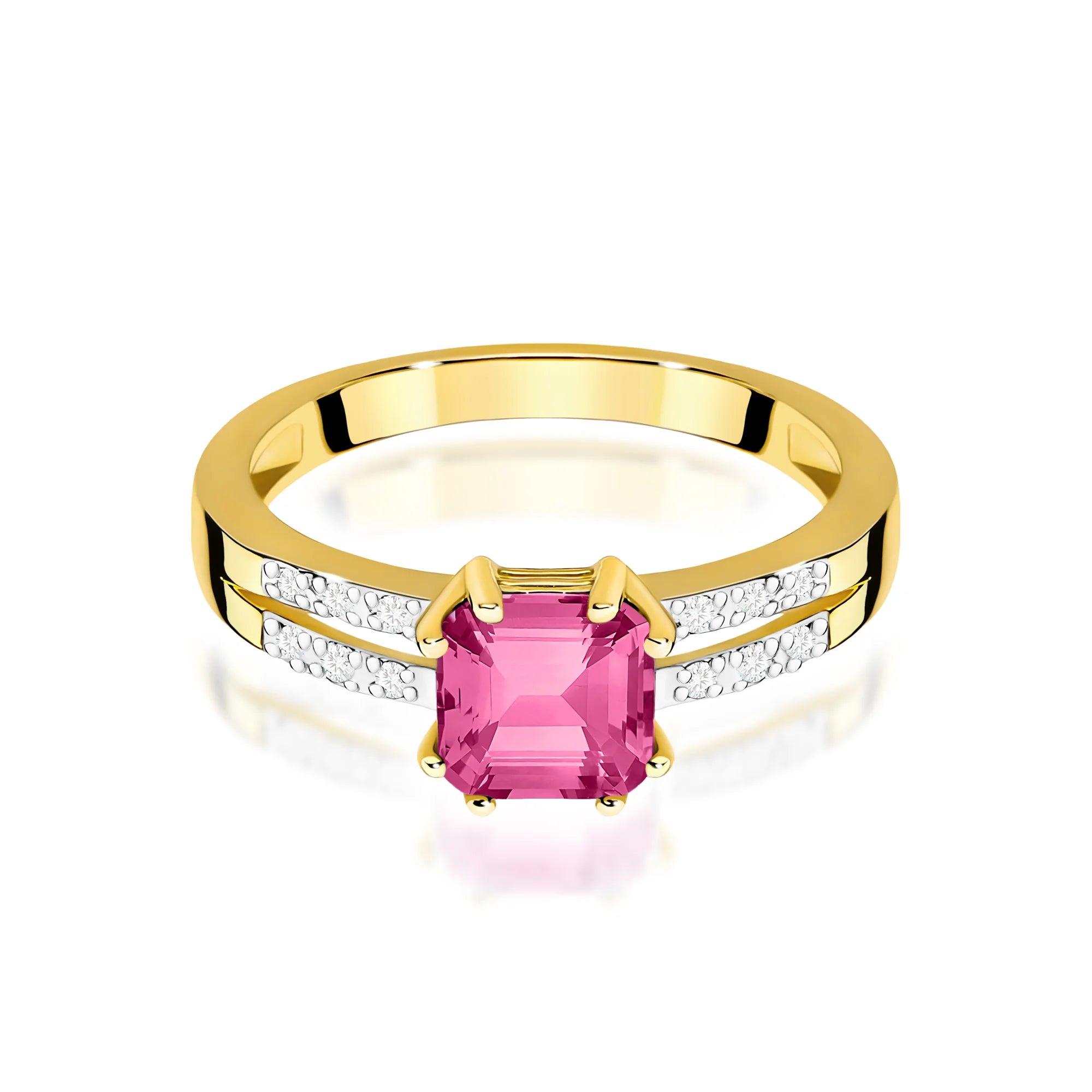 14k (585) Gold Rings | 1.10ct Pink topaz and 0.06ct Diamonds | GREMARI Jewelry

