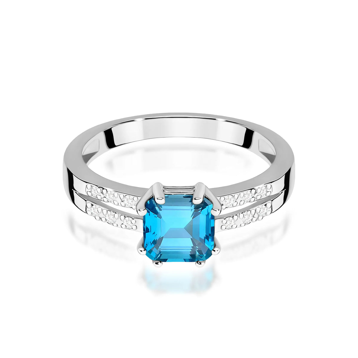 14k (585) White Gold Rings | 1.10ct Topaz and 0.06ct Diamonds | GREMARI Jewelry
