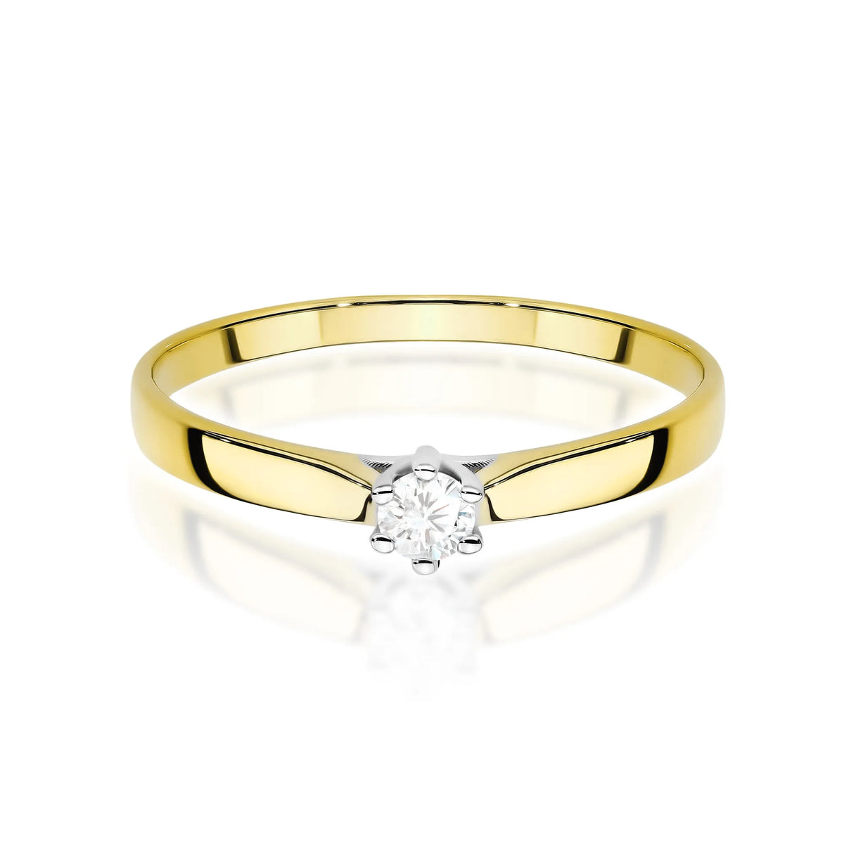 Prsten ze zlata 14k (585) s laboratorně vytvořeným diamantem o hmotnosti 0,10 ct. Je zabalen v elegantní krabičce, která je ideální jako dárek.