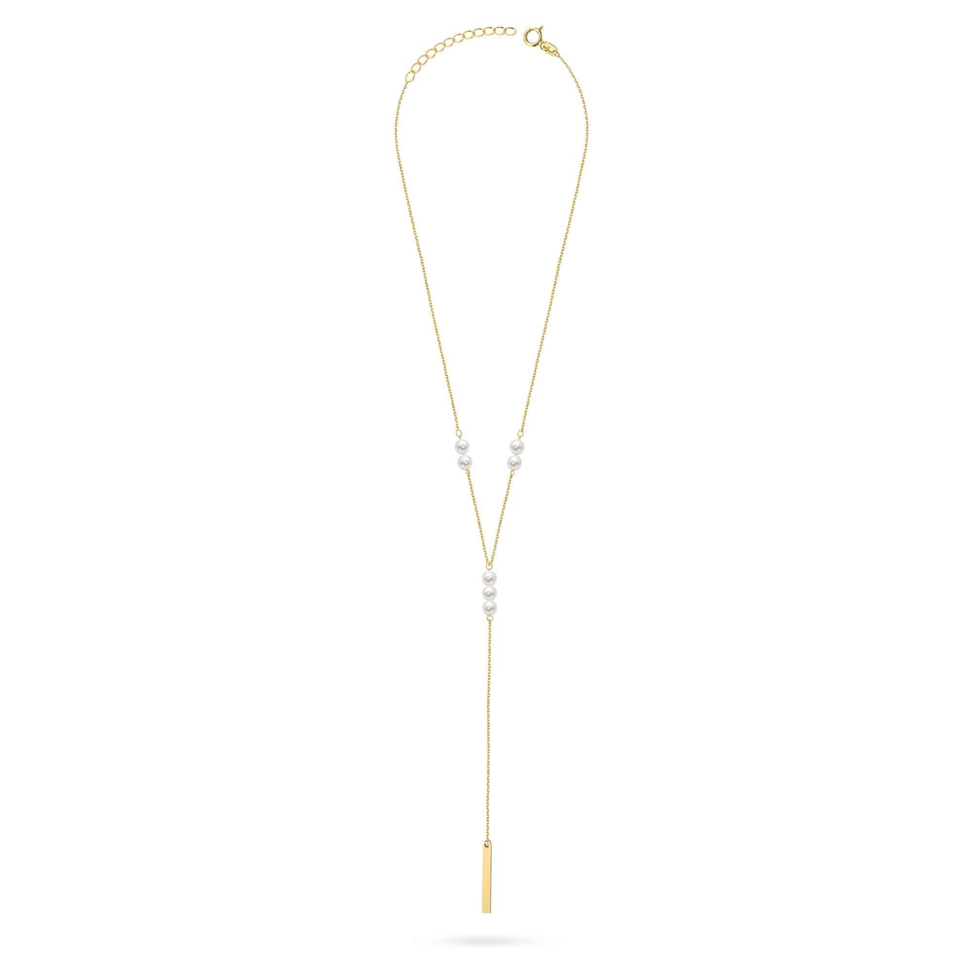 Gold 14k(585) tie necklace with pearl beads adn plate in vintage style. Order a gift for mother, girlfriend or fiancee.