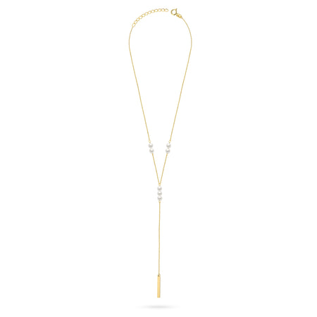 Gold 14k(585) tie necklace with pearl beads adn plate in vintage style. Order a gift for mother, girlfriend or fiancee.