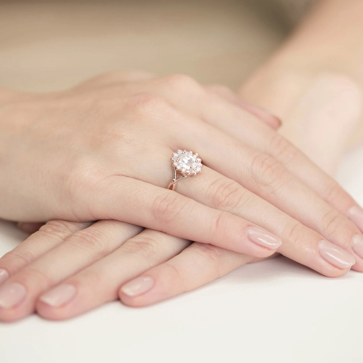 Rose Gold 14k(585) ring with 0,70ct and 0,28ct lab diamond.  Is packaged in an elegant box, which is perfect for a gift.
