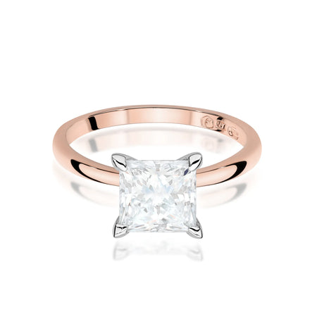 Rose Gold 14k(585) ring with 2ct lab diamond.  Is packaged in an elegant box, which is perfect for a gift. 
