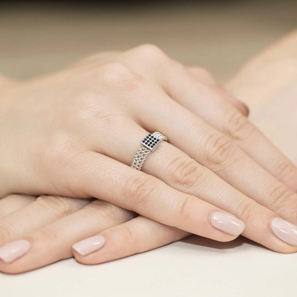 14K White Gold Ring | 0.08ct Black Diamonds | GREMARI Jewelry