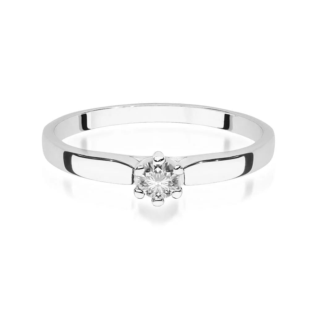 Zásnubní prsten z bílého zlata 14 karátů s diamantem | 0,15 ct briliantový diamant | Elegantní šperk pro ženy jako dárek