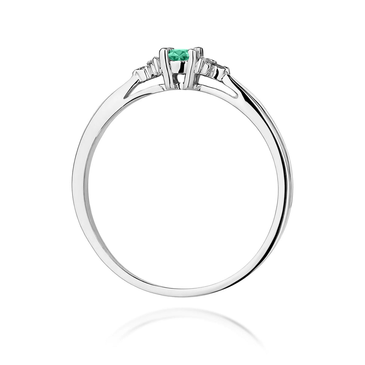 14k (585) White Gold Rings | 0.15ct Emerald and 0.03ct Diamonds | GREMARI Jewelry