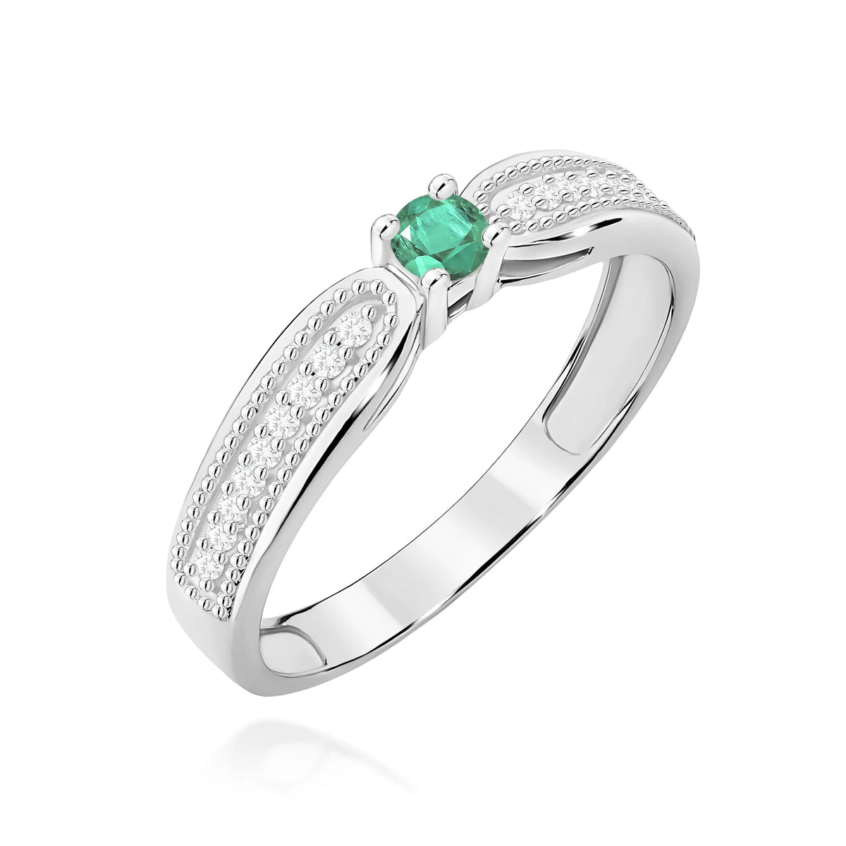 14k (585) White Gold Rings | 0.15ct Emerald and 0.09ct Diamonds | GREMARI Jewelry