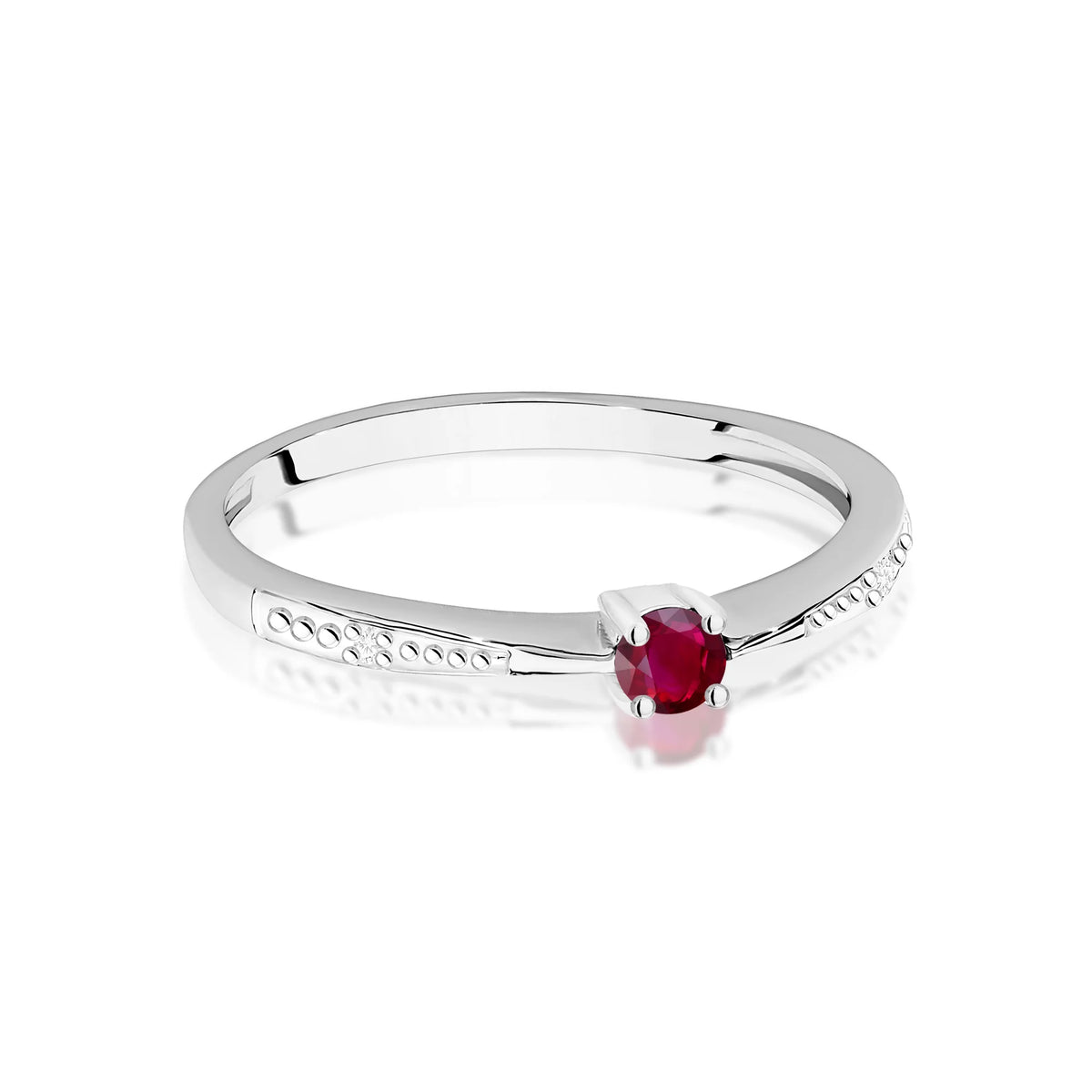 14K (585) White Gold Ring | 0.15ct Ruby and 0.01ct Diamonds | GREMARI Jewelry