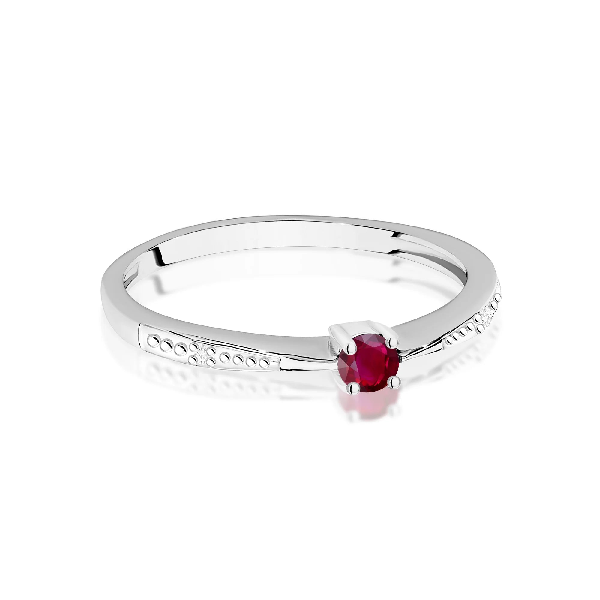 14K (585) White Gold Ring | 0.15ct Ruby and 0.01ct Diamonds | GREMARI Jewelry