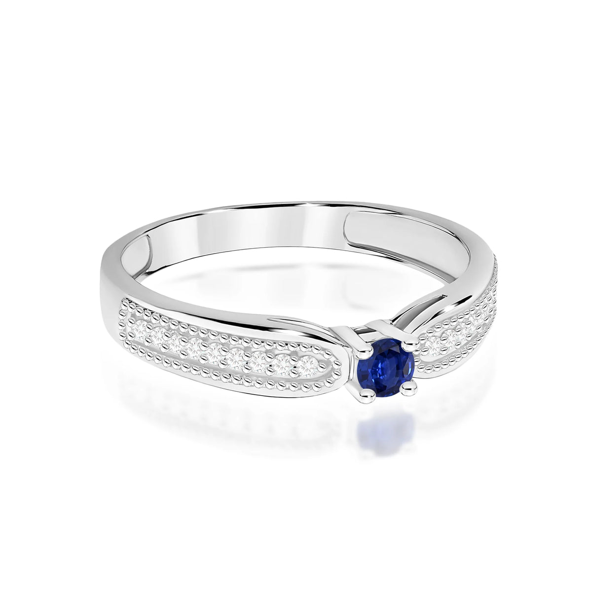 14k (585) White Gold Rings | 0.15ct Sapphire and 0.09ct Diamonds | GREMARI Jewelry