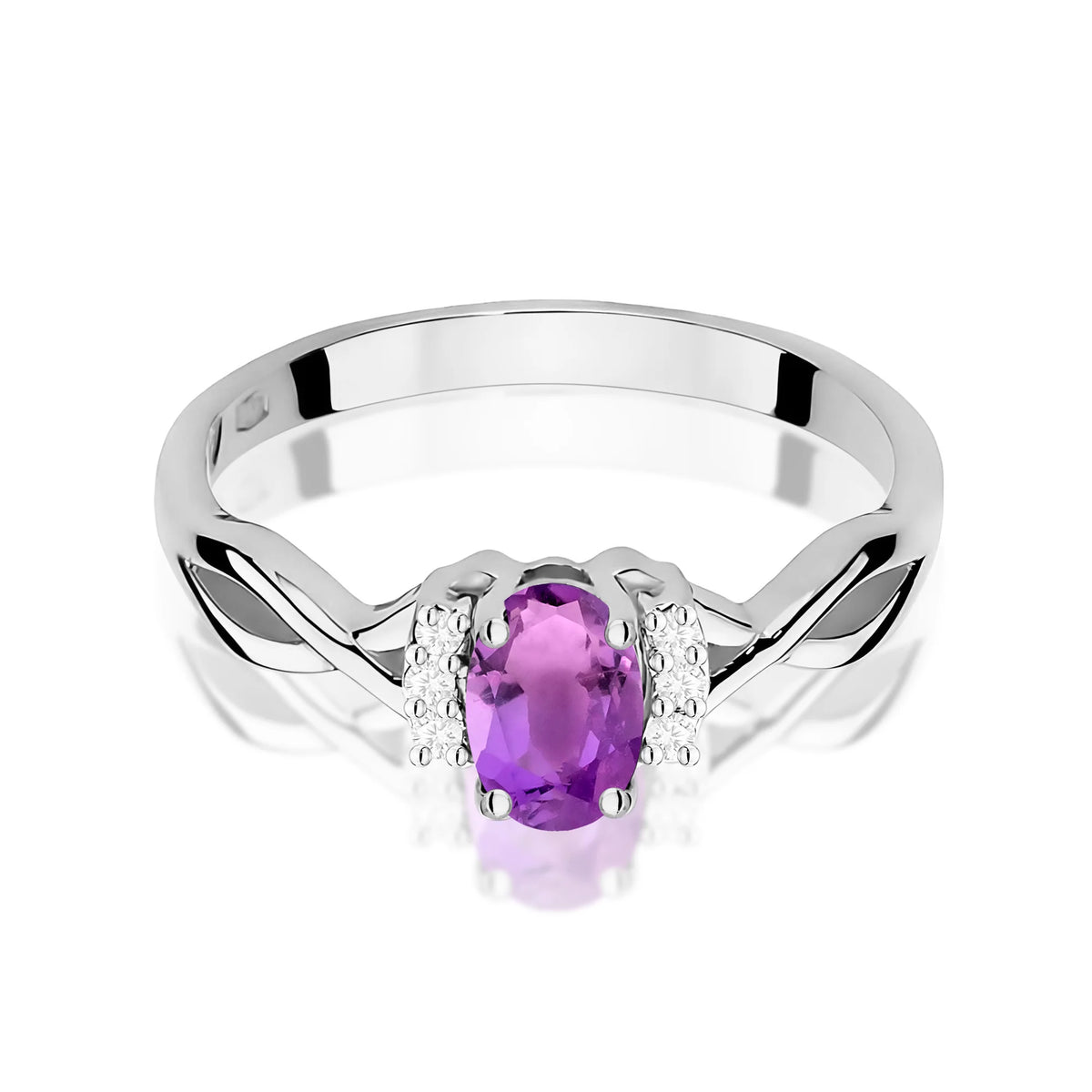 14k (585) White Gold Ring | 0.40ct Amethyst and 0.052ct Diamonds | GREMARI Jewelry