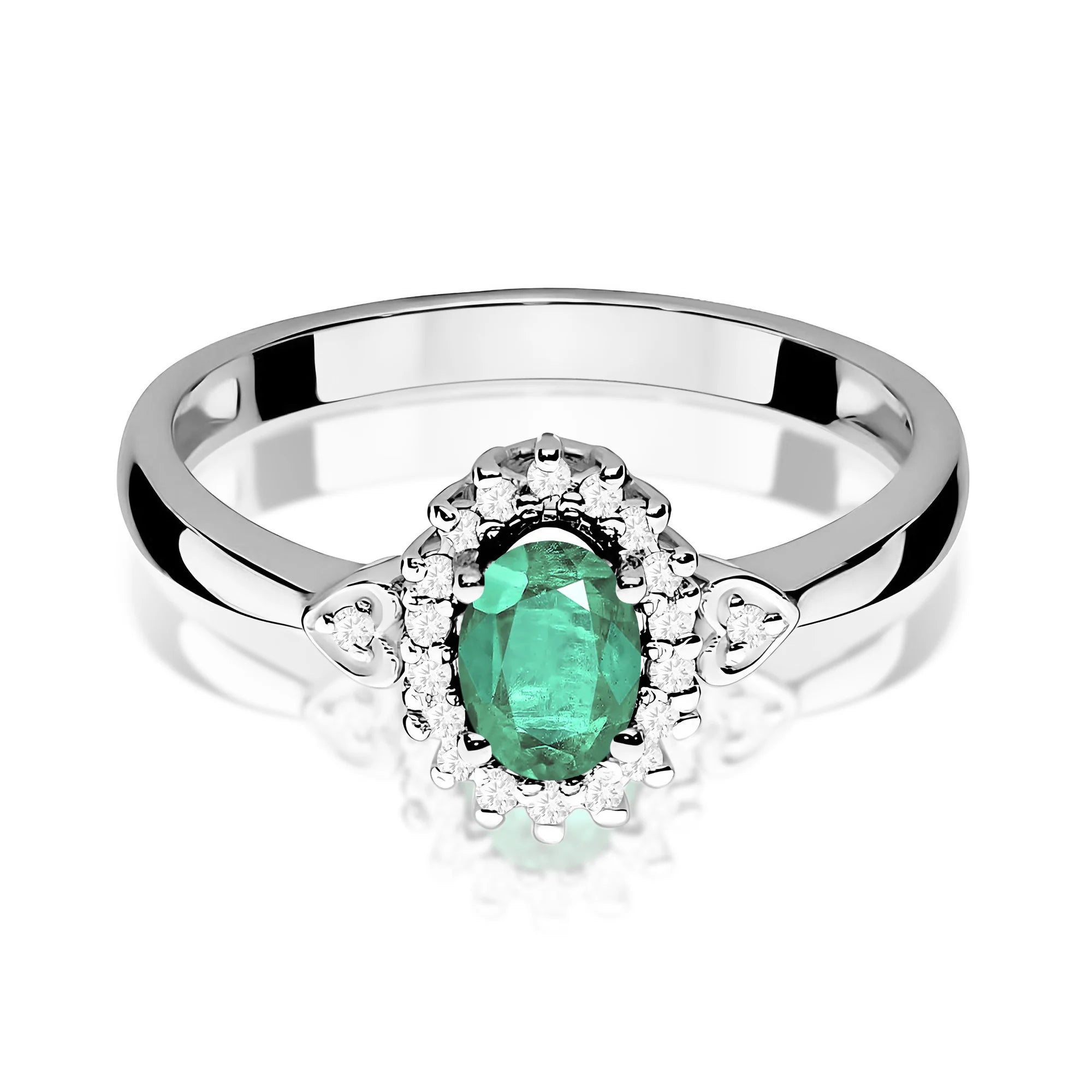 14k (585) White Gold Ring | 0.40ct Emerald & 0.10ct Diamonds | GREMARI Jewelry
