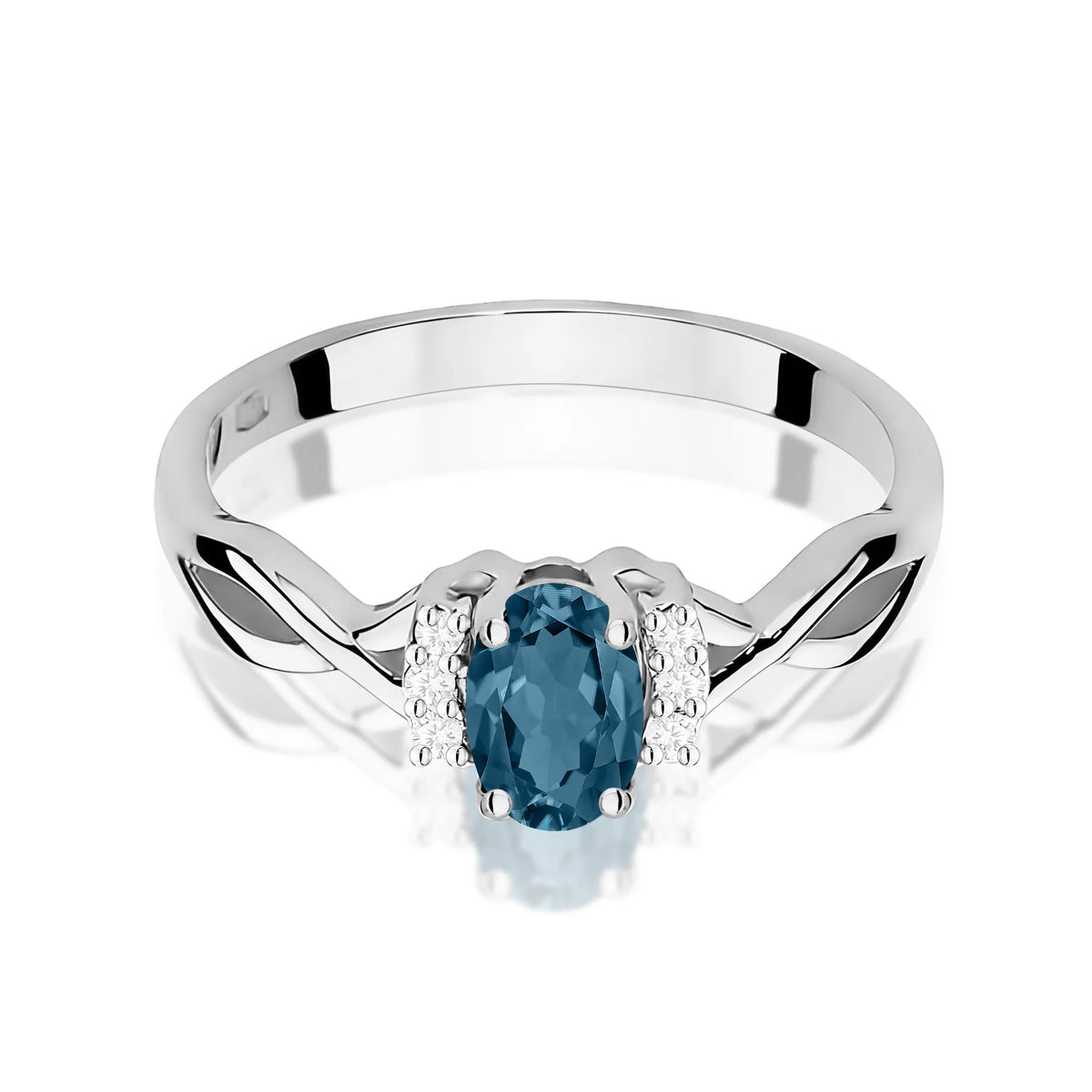 14k (585) White Gold Ring | 0.50ct Topaz London Blue and 0.052ct Diamonds | GREMARI Jewelry