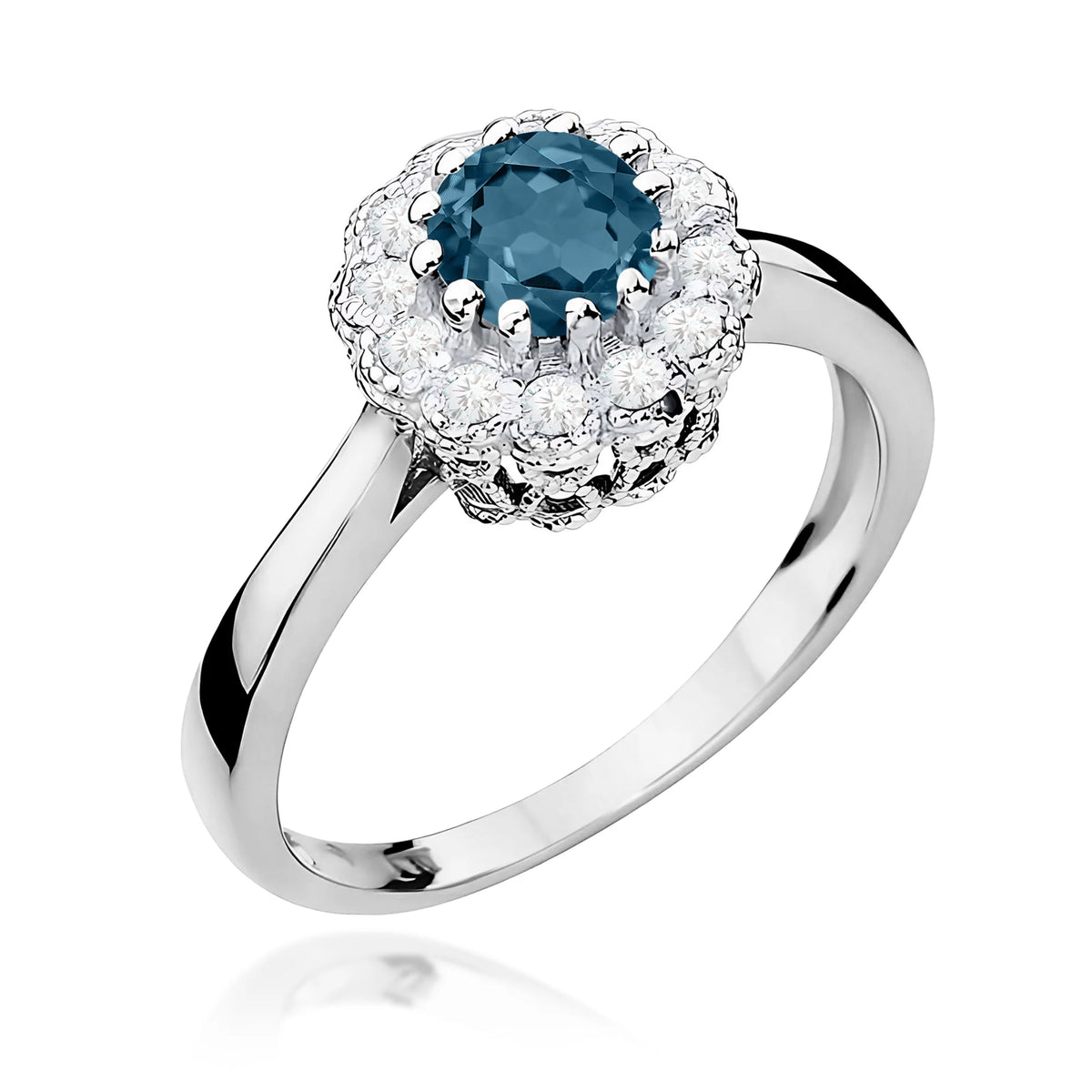 14k (585) White Gold Ring | 0.50ct Topaz London Blue and 0.174ct Diamonds | GREMARI Jewelry