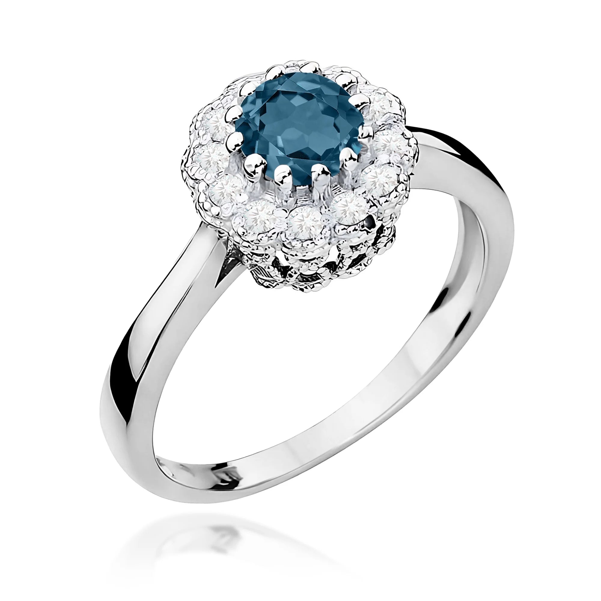 14k (585) White Gold Ring | 0.50ct Topaz London Blue and 0.174ct Diamonds | GREMARI Jewelry
