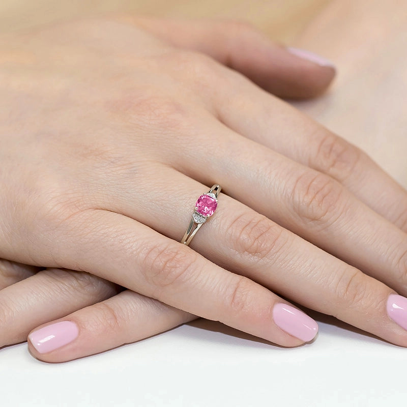 14k (585) White Gold Ring | 0.65ct Pink topaz and 0.01ct Diamonds | GREMARI Jewelry