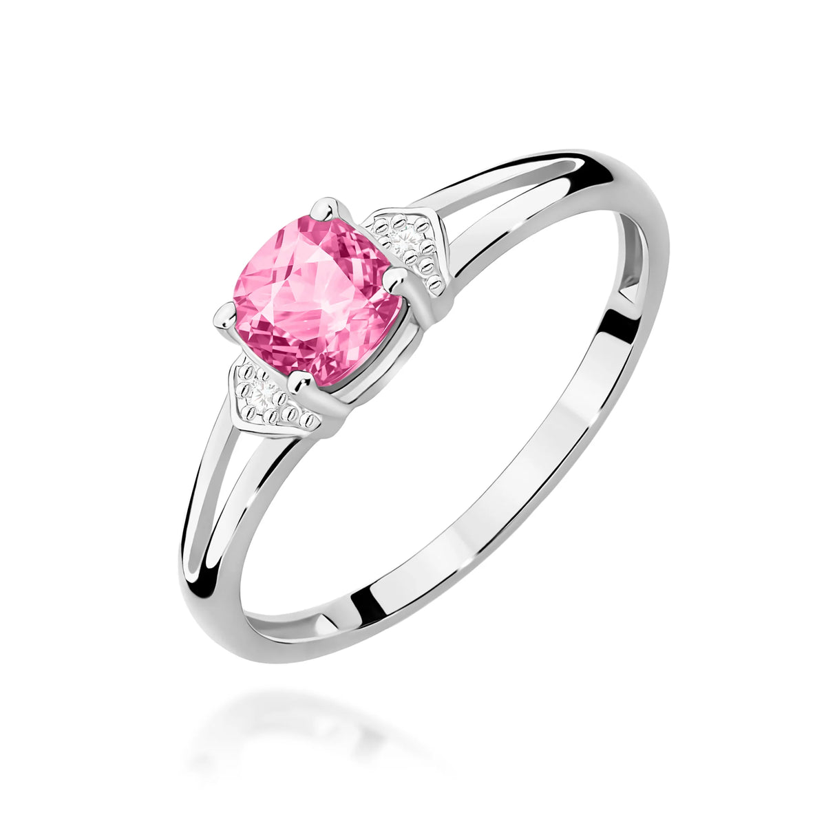 14k (585) White Gold Ring | 0.65ct Pink topaz and 0.01ct Diamonds | GREMARI Jewelry