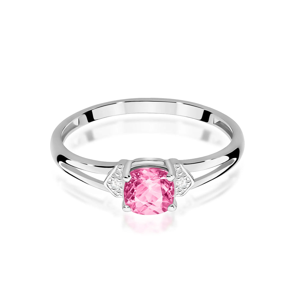 14k (585) White Gold Ring | 0.65ct Pink topaz and 0.01ct Diamonds | GREMARI Jewelry
