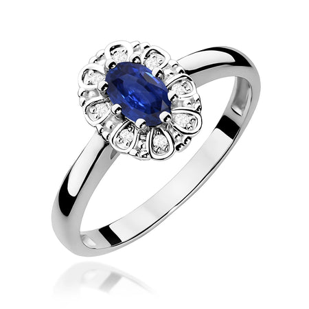 14k (585) White Gold Ring | 0.70ct Sapphire and 0.069ct Diamonds | GREMARI Jewelry
