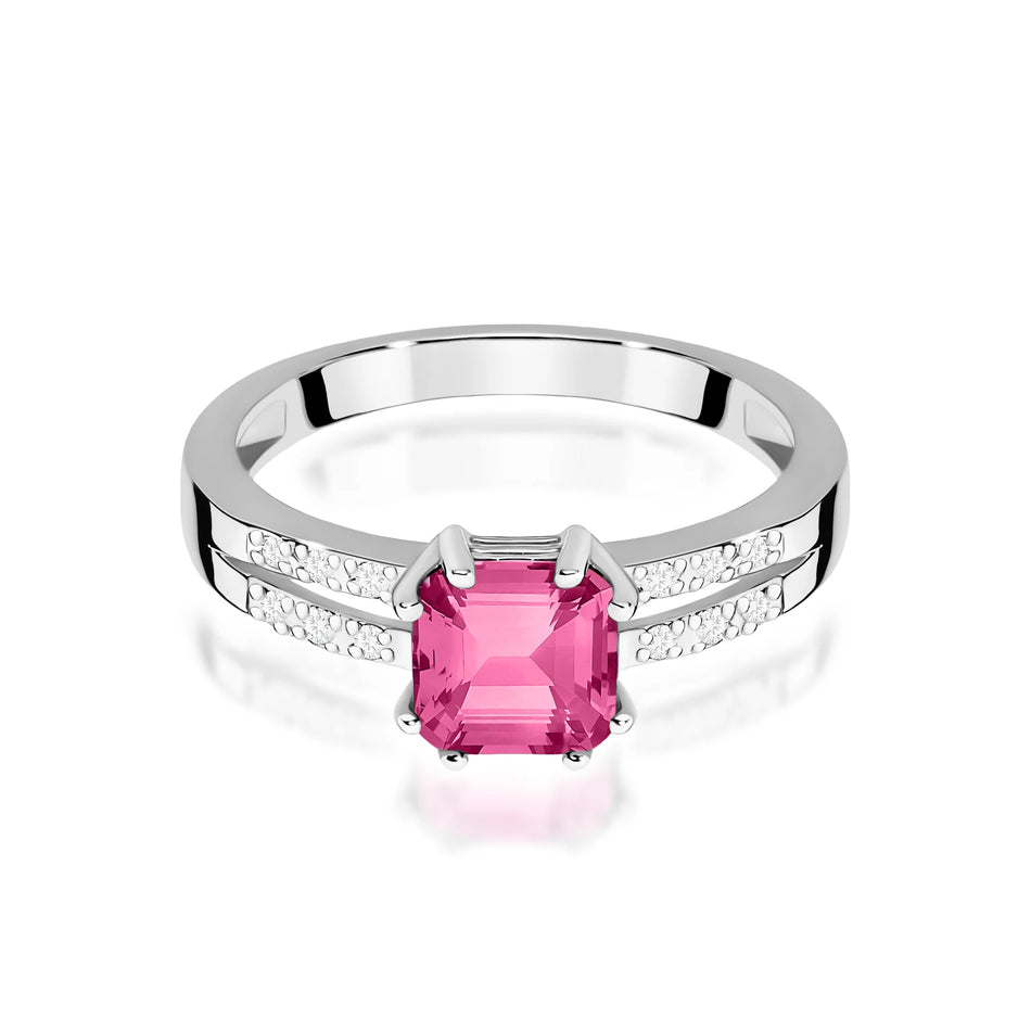 14k (585) White Gold Rings | 1.10ct Pink topaz and 0.06ct Diamonds | GREMARI Jewelry

