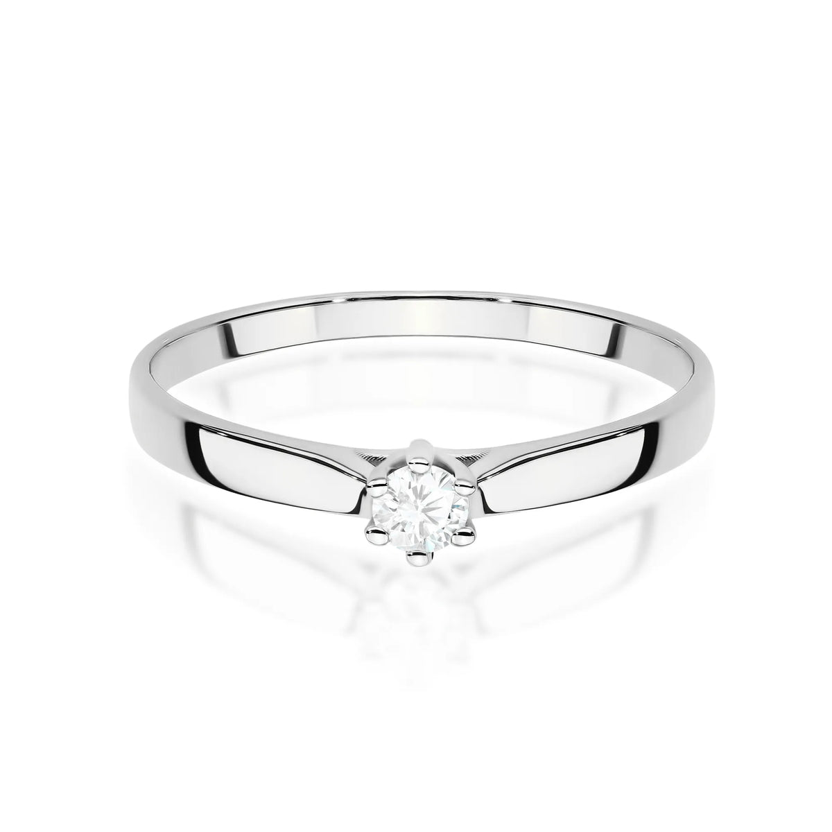 Prsten z bílého zlata 14k (585) s laboratorně vytvořeným diamantem o hmotnosti 0,10 ct. Je zabalen v elegantní krabičce, která je ideální jako dárek.