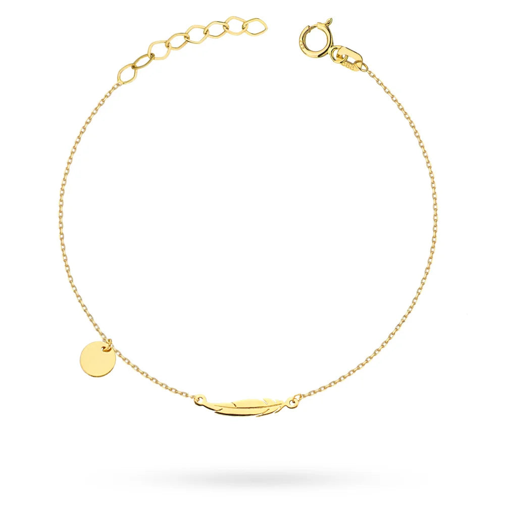 14k Gold (585) Feather Circle Bracelet | Adjustable Length | Delicate Fine Jewelry Elegant Gift