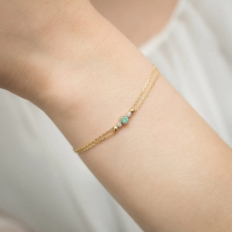 14k(585) Gold Bracelet | 0.15ct Emerald & 0.029ct Diamonds