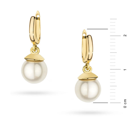 14k Gold English Clasp Earrings | Synthetic Pearl | Vintage Elegant Classic Fine Jewelry Gift
