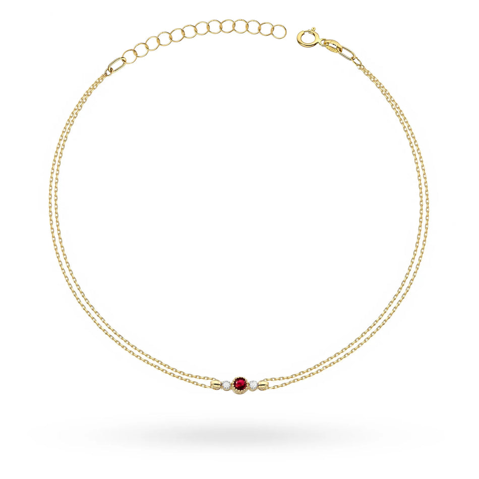 14k Gold (585) Bracelet | 0.15ct Ruby & 0.029ct Diamonds